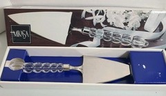 Mikasa Two-Piece Silver Plated Cake Server & Cake Knife Set Glass Handles Boxed