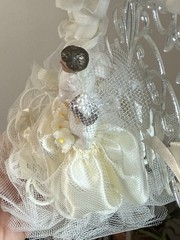VTG Wedding Cake Topper Plastic Lace Made USA Clear Floral Back 8.5”
