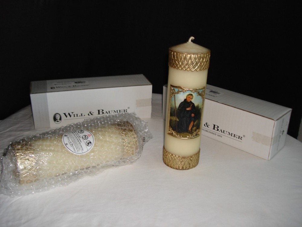 2-NEW Will & Baumer 06370 8″x 2.5″ St Peregrine Candle Set.