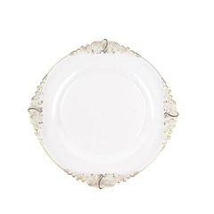 10 CLEAR GOLD 8″ Round Plastic Salad Dinner PLATES Embossed Baroque Rim Party
