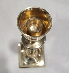 Candle Holder Brass Star Cut Glass Shade and Brass Ring 4.5″Sq 17.5″High Set/2