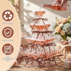Set Disposable Plastic Coupe Glasses 5 oz With Satin Ribbon Bow 30 Coffee