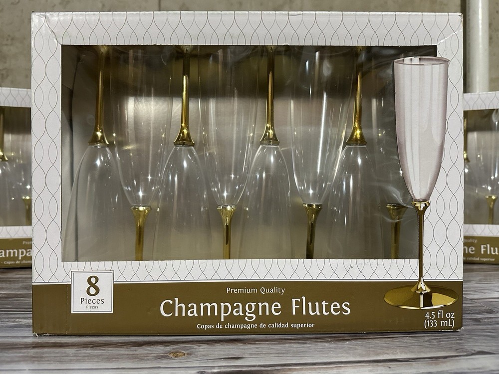 8pc. Gold Stemmed Premium Quality Champagne Flutes – 4.5 fl. oz. (133 ml)