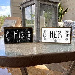 His Side Her Side Couples Sign Set – Rustic Wood & Metal Handmade Gift for Co…