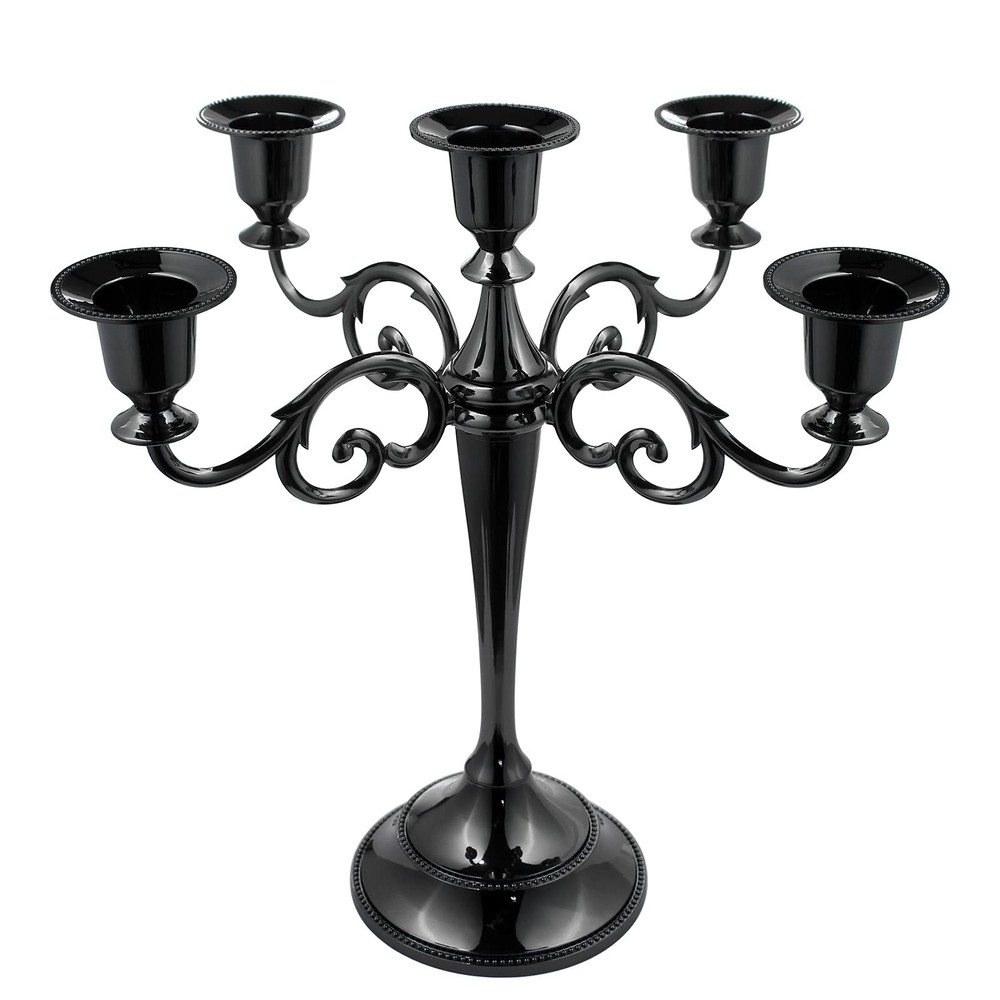 FANWNKI 5-Candle Metal Candelabra 10.2 Inch Tall Candlestick Black-regular