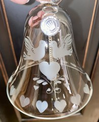 Forever Dove/ Hearts Etched Champagne Flutes Pair with Matching Bell Ornament