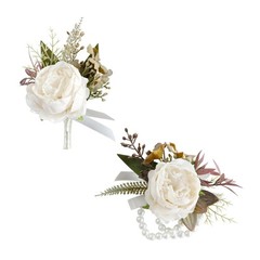 Romantics Champagne Wrist Flower and Boutonniere for Wedding Celebration Party