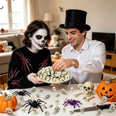 Vellibring 150 PCS Halloween Mini Skull Heads Decoration – 4 Size Bone Colors