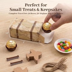 50PCS Mini Suitcase Favor Boxes, Party Favor Candy Box Vintage Kraft Paper Gift