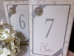Vtg Wedding Handmade Brooch Bouquet Flowers~Rhinestones~+Table Tents Bridal Lot