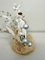 Vintage Wedding Cake Topper Bride and Groom Figures Chalkware Floral Arch