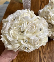 CLASSY Wedding Bouquet with Additional “Tossing”Bouquet~Pearls,Rhinestones,Lace
