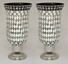 Candle Holder 5.5″D 11.5″Hi Set/2 Nickel Plated Mirror Mosaic Shade FREE SHIPING