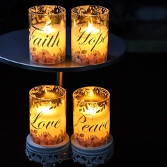 Pink Flameless Pillar Candles, Glass Led Candles Battery Floral & Terms