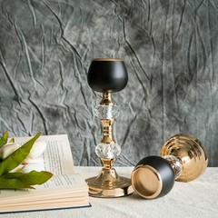 2 pcs Gold and Black 7″ 11″ tall Metallic Candle Holders with Crystal Accents