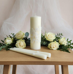 Hosley 11.5-Inch Wedding Unity Candle Set – Cream Pillar & 2 Taper Candles for C