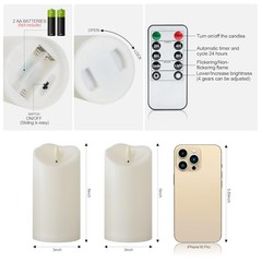 6″x3″ Outdoor Waterproof Flameless Candles with Remote D3″xH6″6″-Ivory White