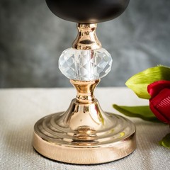 2 pcs Gold and Black 7″ 11″ tall Metallic Candle Holders with Crystal Accents