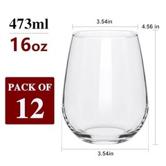 12 pack Stemless Wine Glasses,wine glasses set of 12,16oz wine glass For High