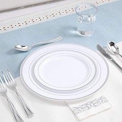 175 Count Silver Dinnerware Set for 25 Guests – Silver Silver Rim Dinnerware