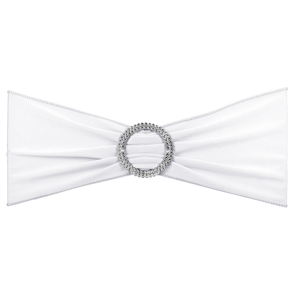 10Pcs 14″x5″ Stretch Chair Sashes Bows Chair Bands Sash with Buckle White