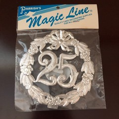 Vintage New 25th Anniversary Cake Topper Silver by Magic Line