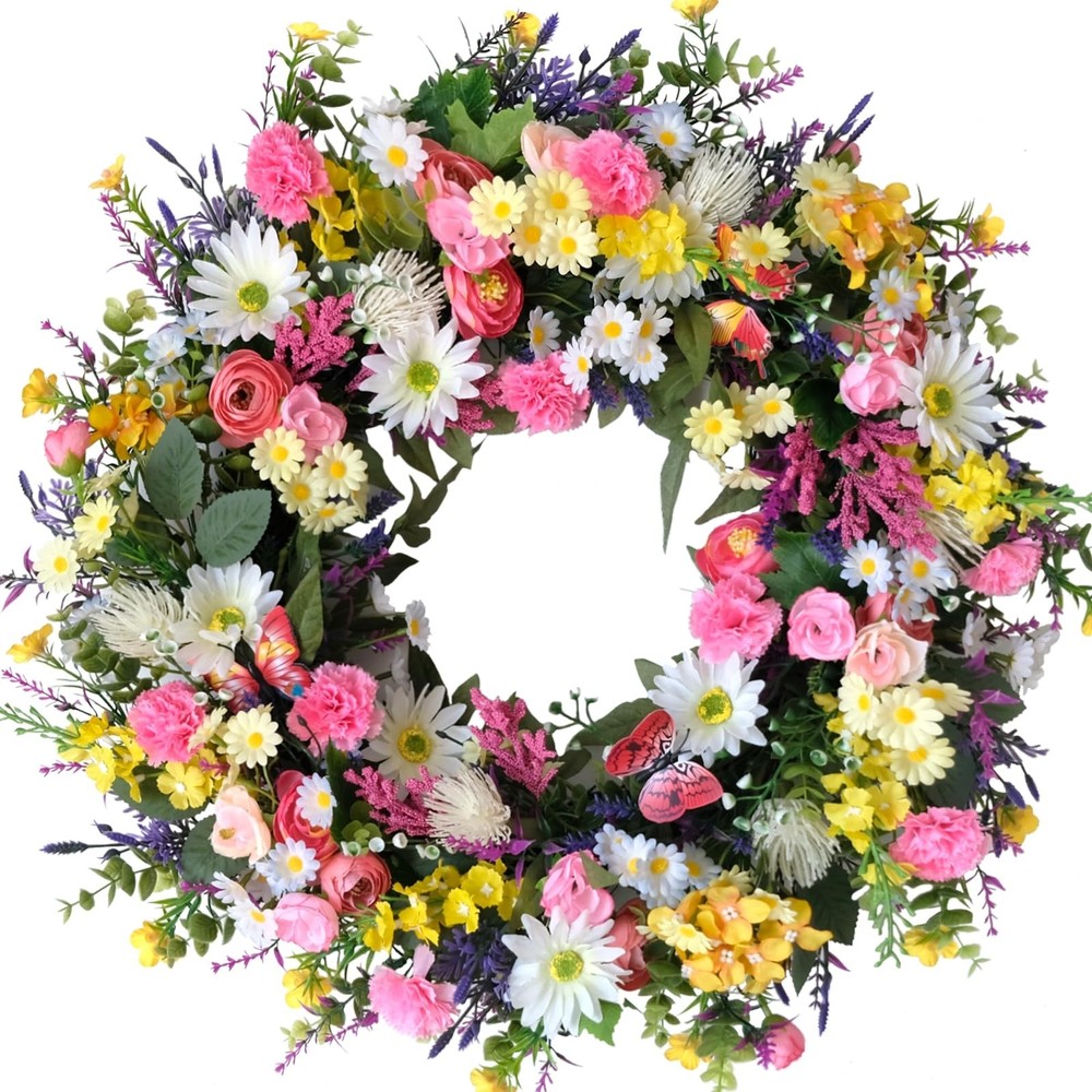idyllic 22 Inch Spring Summer Wild Flower Front Door Wreath, Everyday Greener…