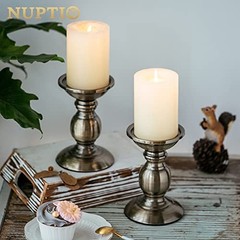 2 Pcs Iron Pillar Candle Holders, Most Ideal for 3″ Pillar Candle, 2 x S Bronze