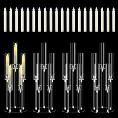 4pc 5-Arm Acrylic Candelabra Centerpieces Clear Candle Holders w/ LED Shades