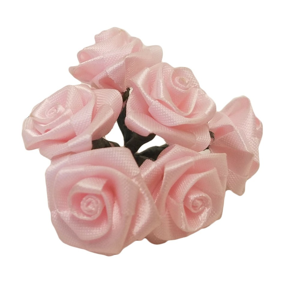 Lot of 72 pcs Baby Pink Satin Ribbon Roses Flowers 25mm 1″ 1 Inch on Wire Stem