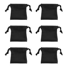 6Pcs Reusable PU Small Storage Bags Waterproof Drawstring Portable Black Pouches