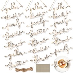 20 Pieces Thanksgiving Decor Thankful Grateful Blessed Wood Cutout Sign Plate