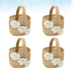 4Pcs Portable Burlap Candy Baskets Khaki Linen Wedding Storage Holders