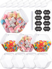 8 Pcs 30Oz Plastic Candy Jars with 8 Pcs Spoons, 16 Pcs Label Stickers & 1 Pcs M