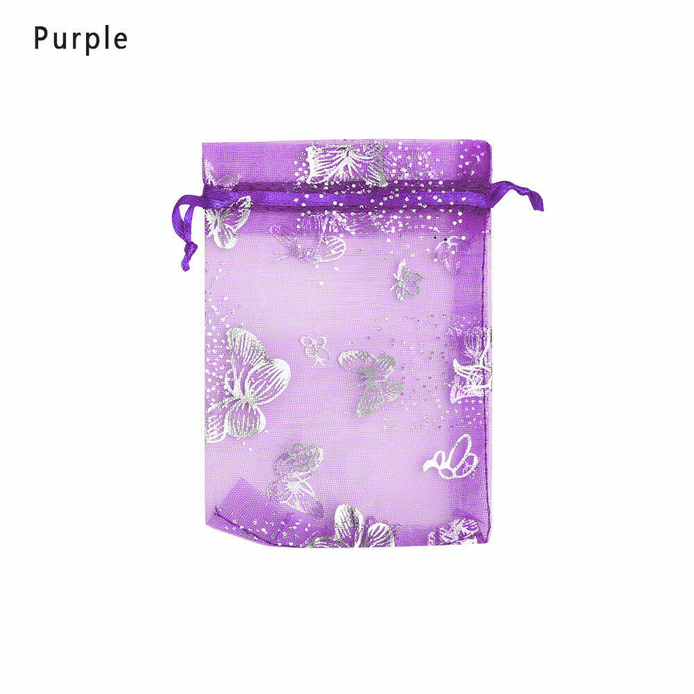 10pcs Purple Organza Medium Gift Bags Jewelry Bags with Silver Butterfly