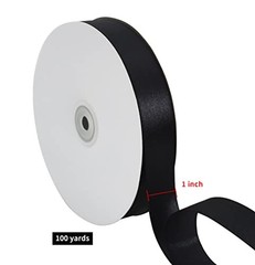 1 Inch x 100yds Satin Ribbon, Thin Solid Color Satin 1 in x 100 yds Black