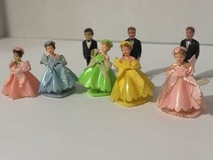 Lot Of 8 VTG 1950s Wedding Party Cake Toppers Bridesmaids Groomsmen Colorful