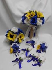 Rustic Package Silk Flower Wedding Bridal Bouquet Sunflower Royal Blue Burlap