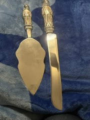 Christmas/Wedding Cake Server & Knife Godinger Silverplate Santa Handles Vintage