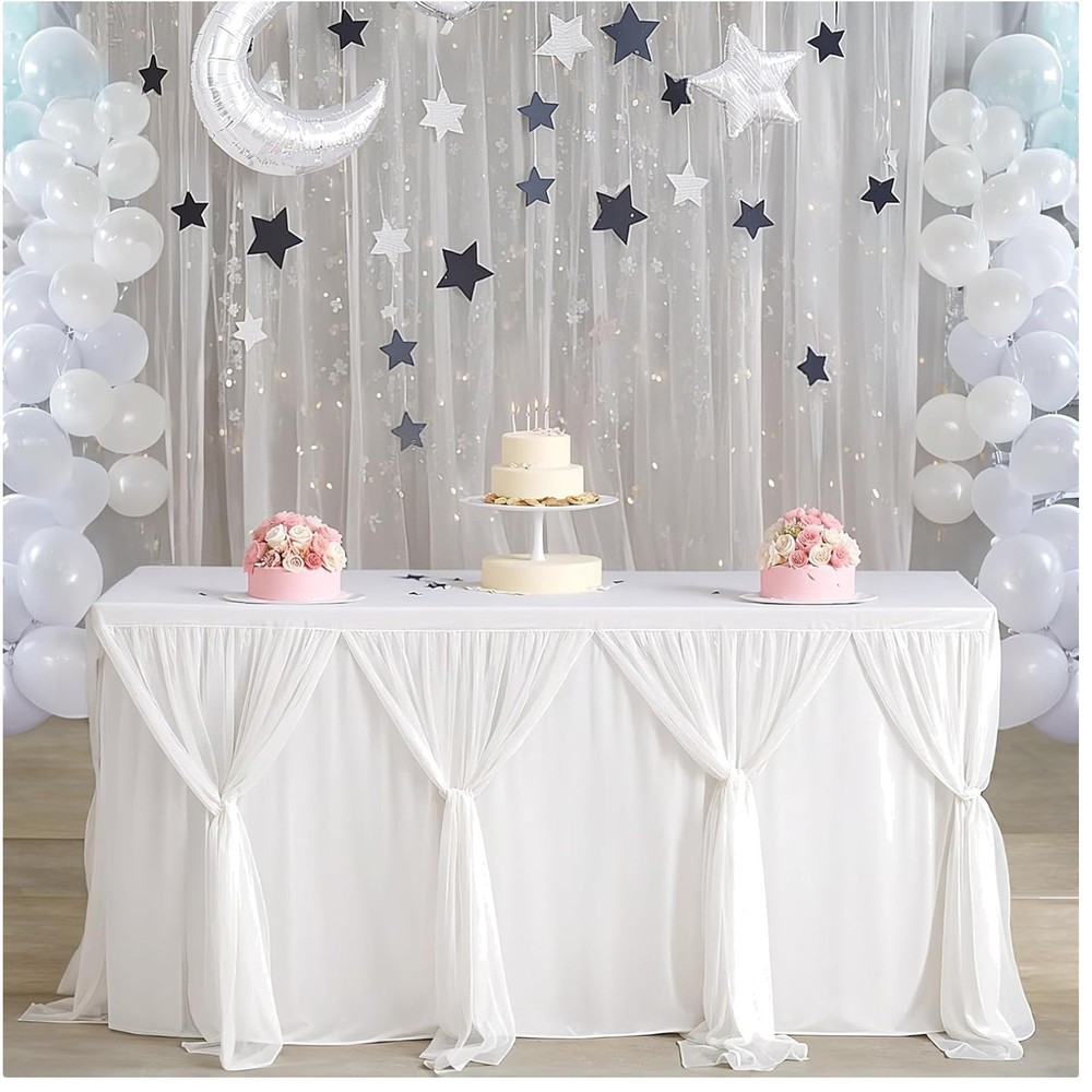 Soft White Tulle Table Skirt for Special Occasions
