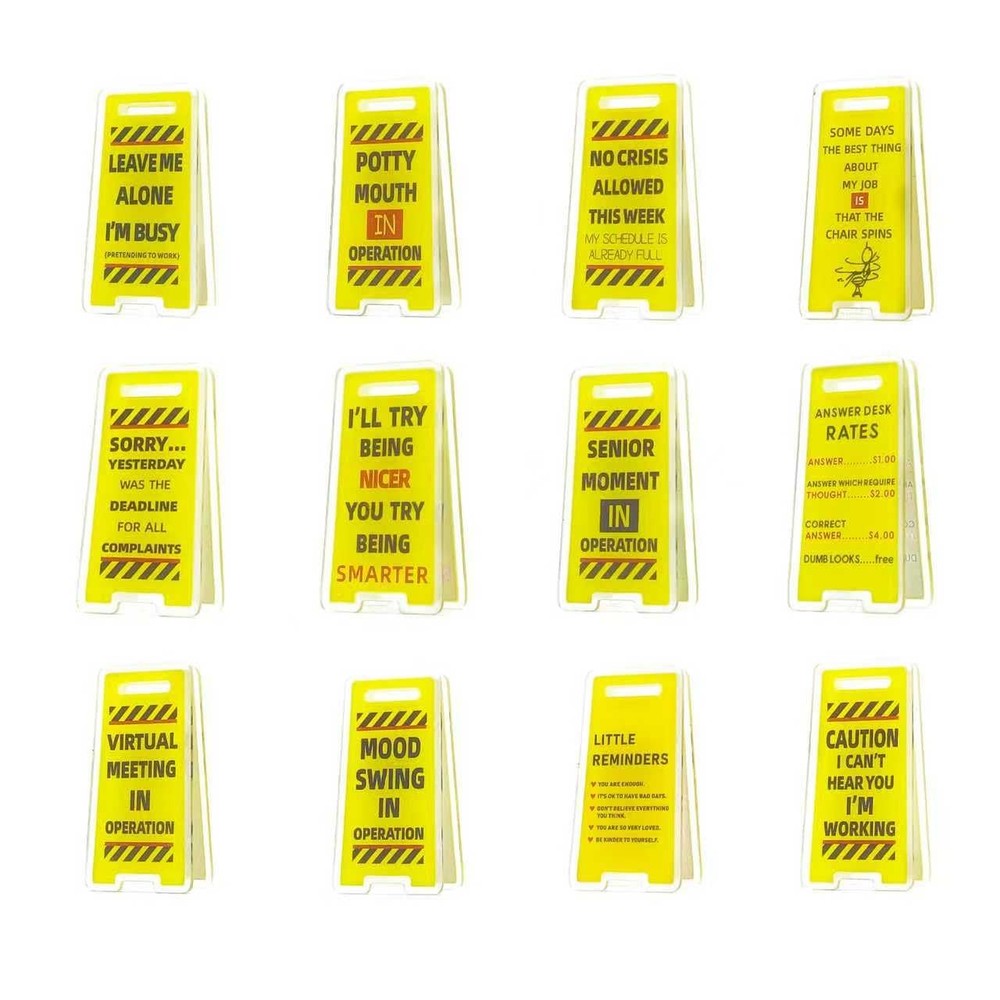 12 pcs Office Note Holder Clips, Mini Acrylic Yellow Caution Desk