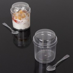 24 Clear Ribbed Plastic Fruit Dessert Cups 5 oz with Lids and Spoons Wedding