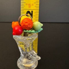 Set Of 4 Vintage Czech Glass Place Card Holder With Fruit Design Topper
