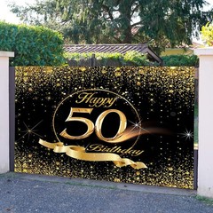 50th Birthday Backdrop 10x8ft Gold Black Birthday Sign Poster Photo Backdrop …