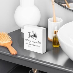 Family Sign, Wooden Box Decor 5×5 in Family Shelf Decor, Family Plaque White