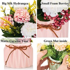 Fake Flowers in Vase for Centerpieces: 4 PCS 5.9 Inch Hydrangea in Vase – 4pcs