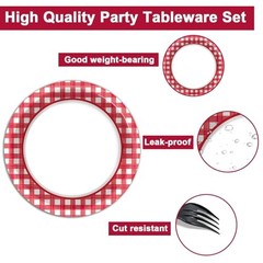 48 Pcs Pizza Red and White Plates Checkered Plaid Dessert Plates Red Picnic