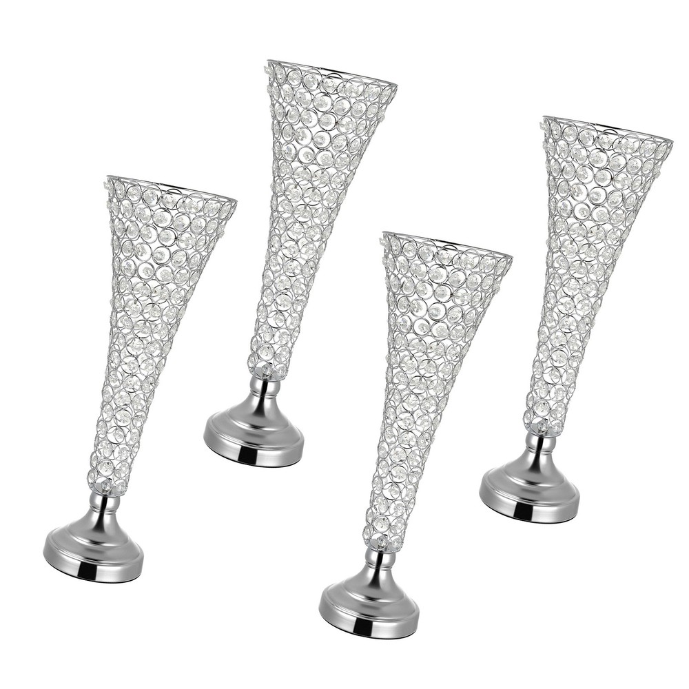 Uimoso Set of 4 Crystal Flower Vases, 20in Tall Silver Table Centerpieces