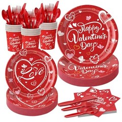 112PCS Valentine’s Day Heart Party Plates Supplies Love Heart Party Red