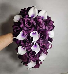 Eggplant Rose Calla Lily Bridal Wedding Bouquet Accessories